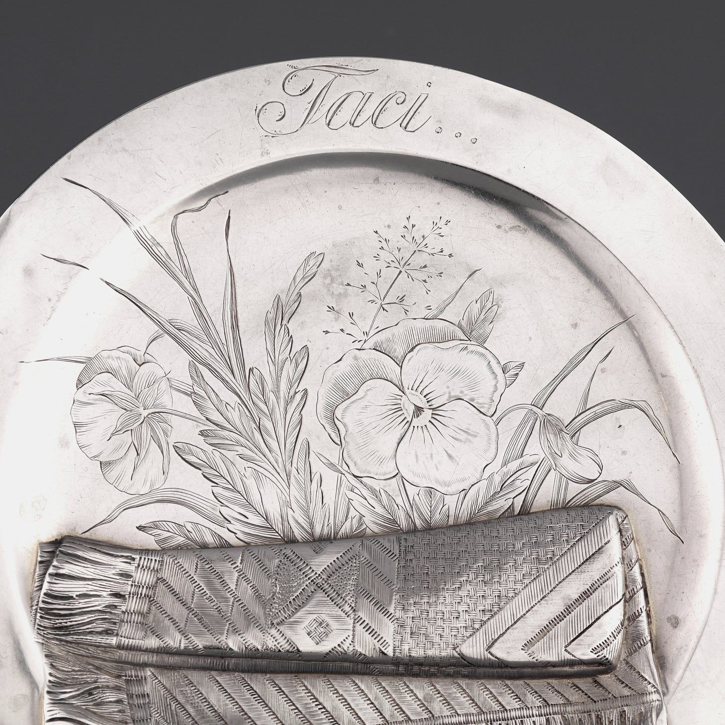 RARE Gorham Trompe L'oeil Solid Sterling Silver Card Tray. 1884