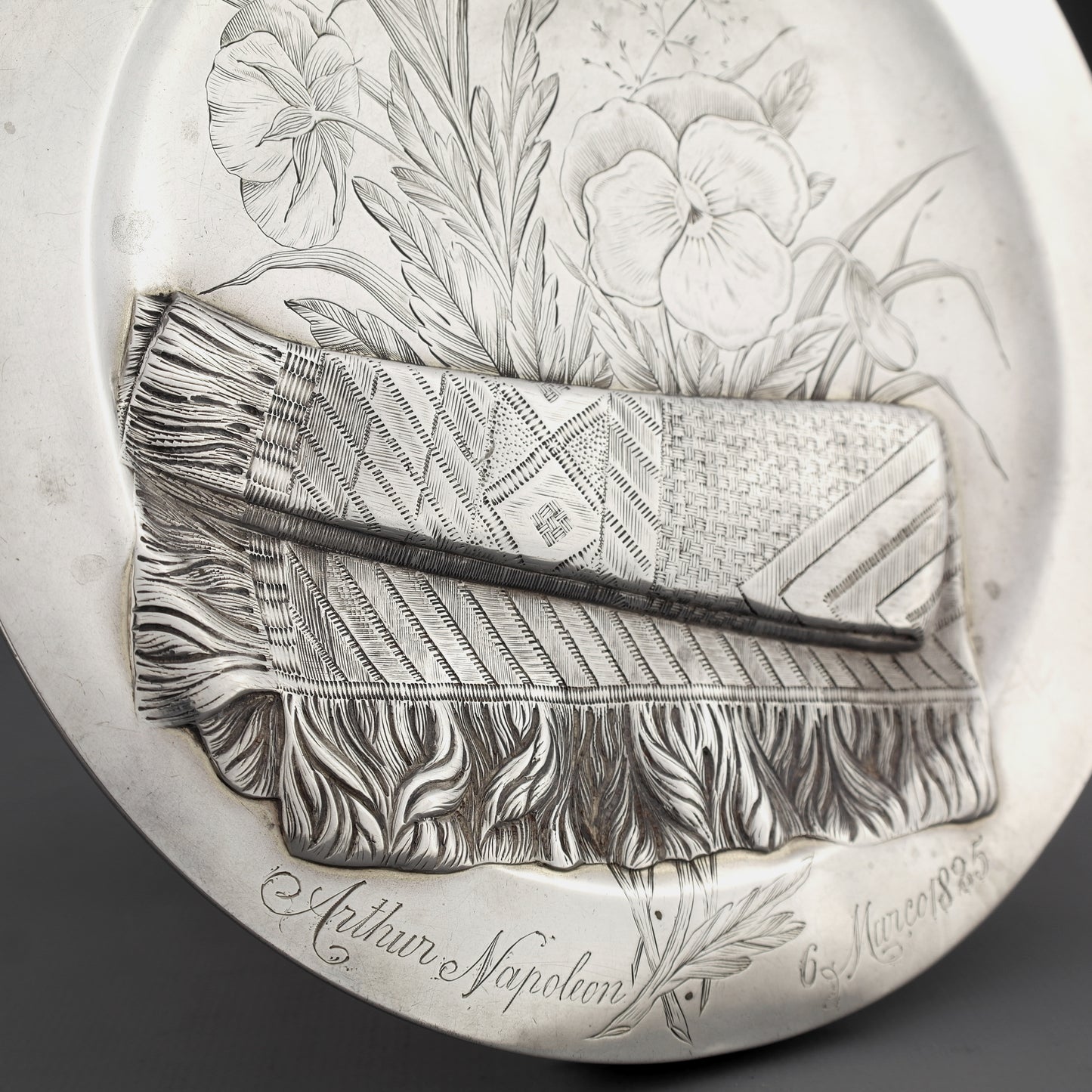 RARE Gorham Trompe L'oeil Solid Sterling Silver Card Tray. 1884