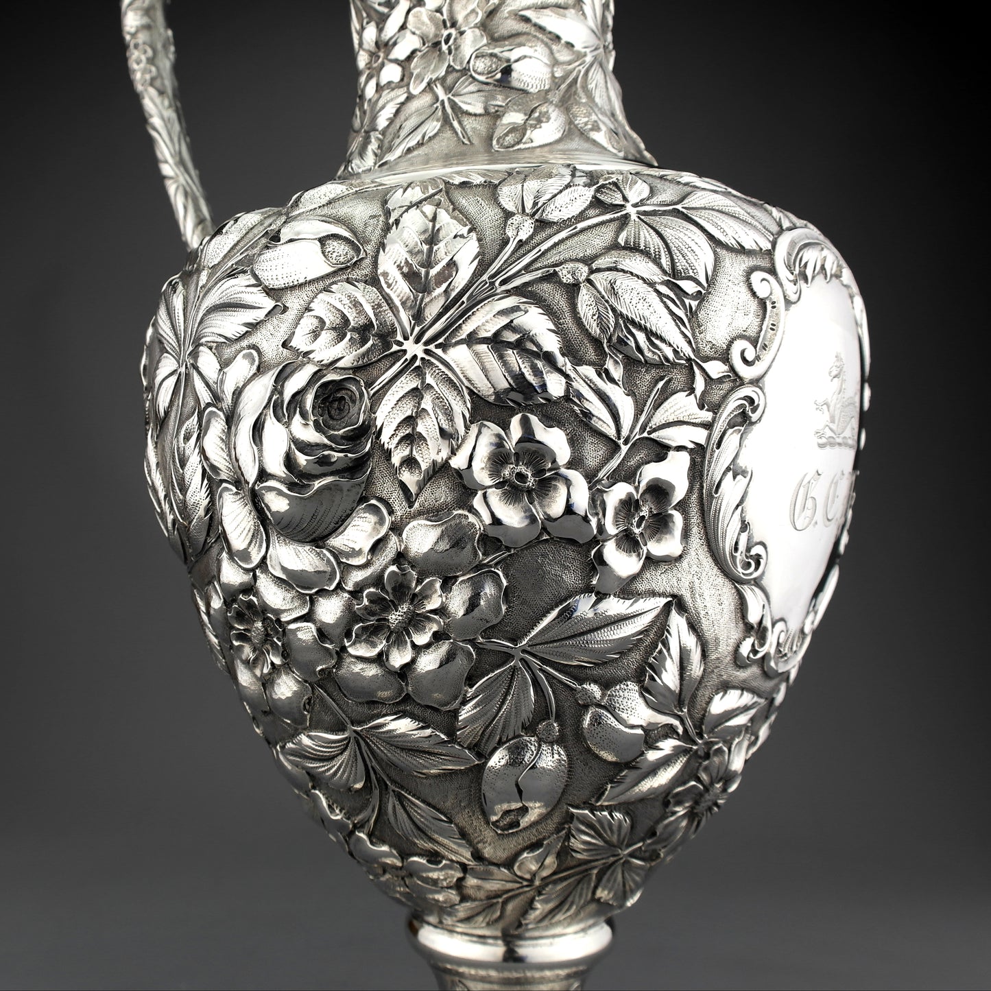 LARGE Ornate Antique Gorham Solid Sterling Silver Claret Jug Pitcher Circa. 1880