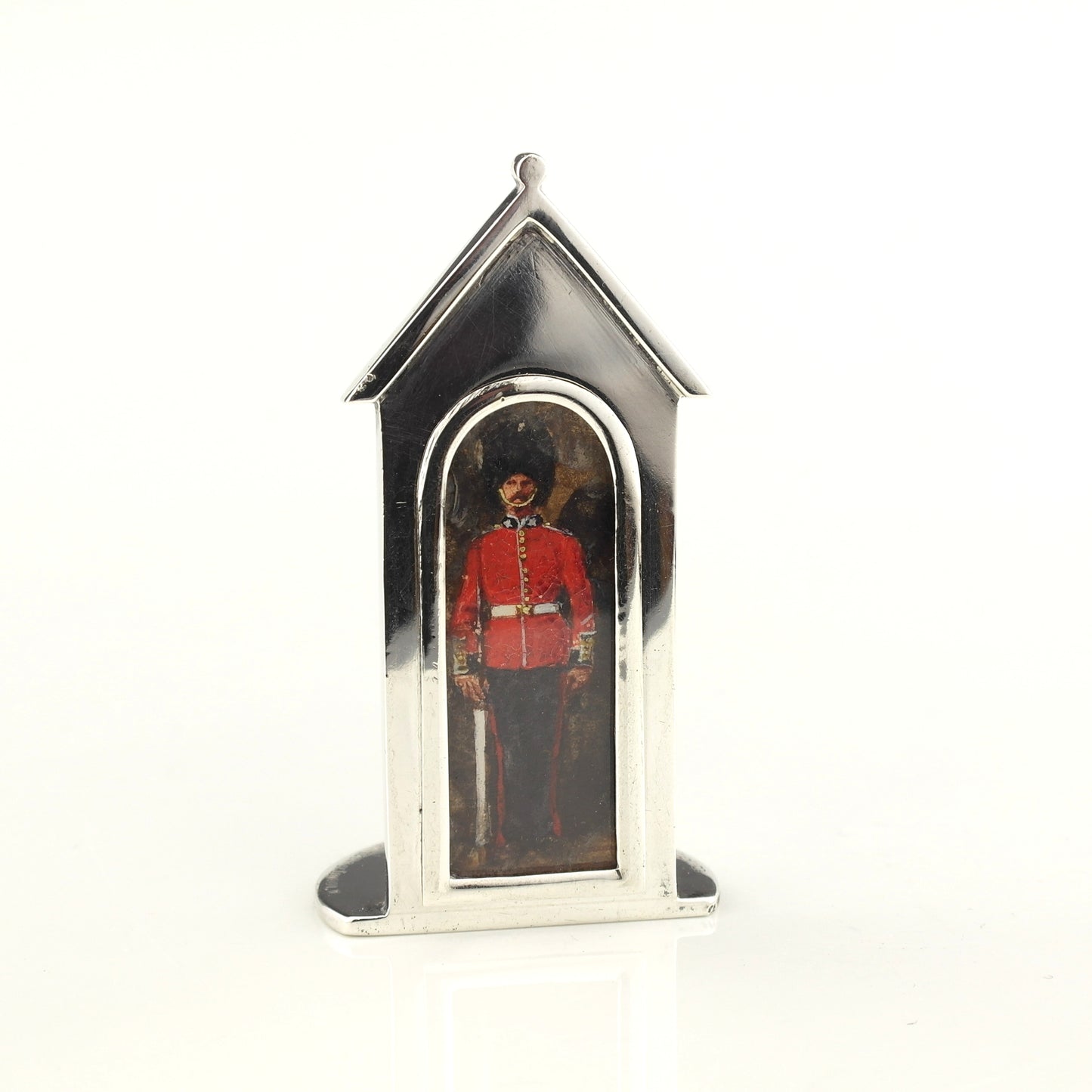 RARE Antique Novelty Solid Sterling Silver Sentry Menu Holders. Sampson Mordan.