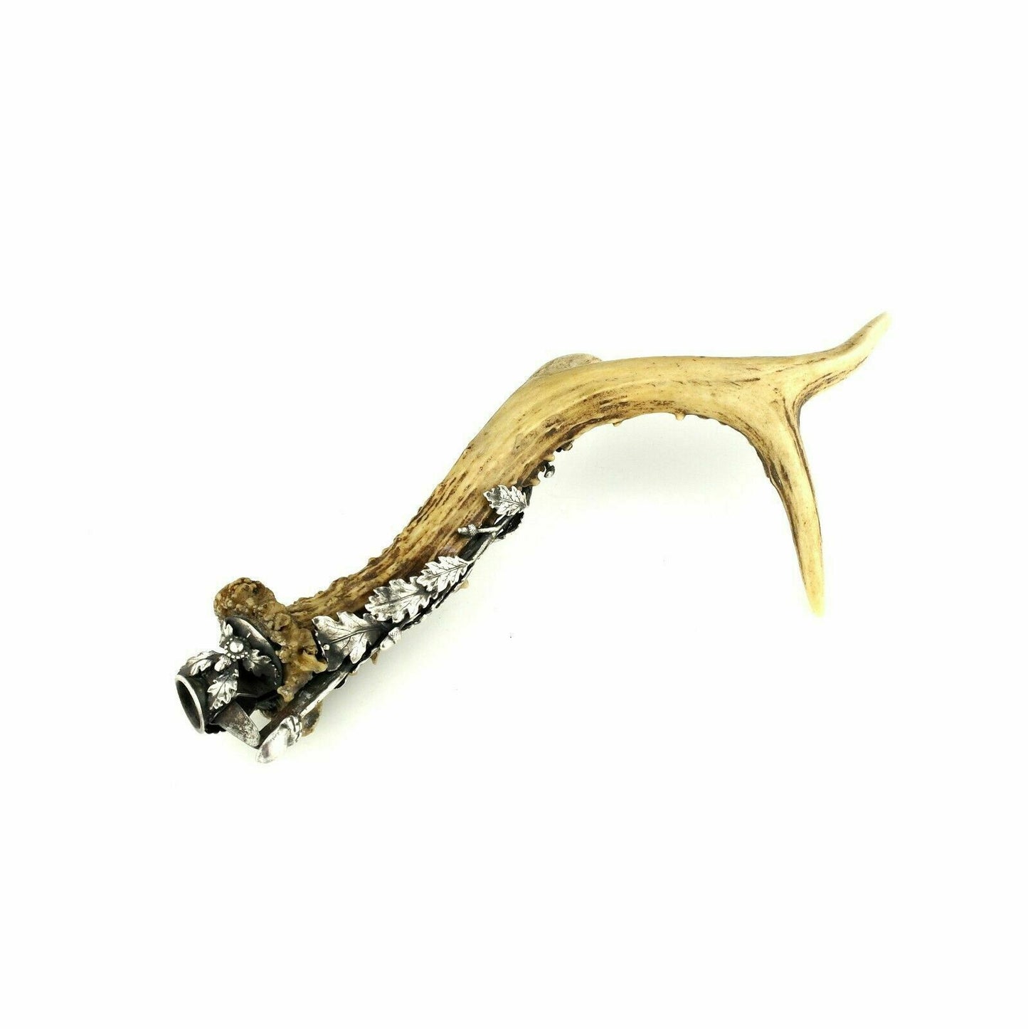 Antique Austrian Solid Silver & Stag Antler Cigar Cutter & Ashtray - Circa. 1900