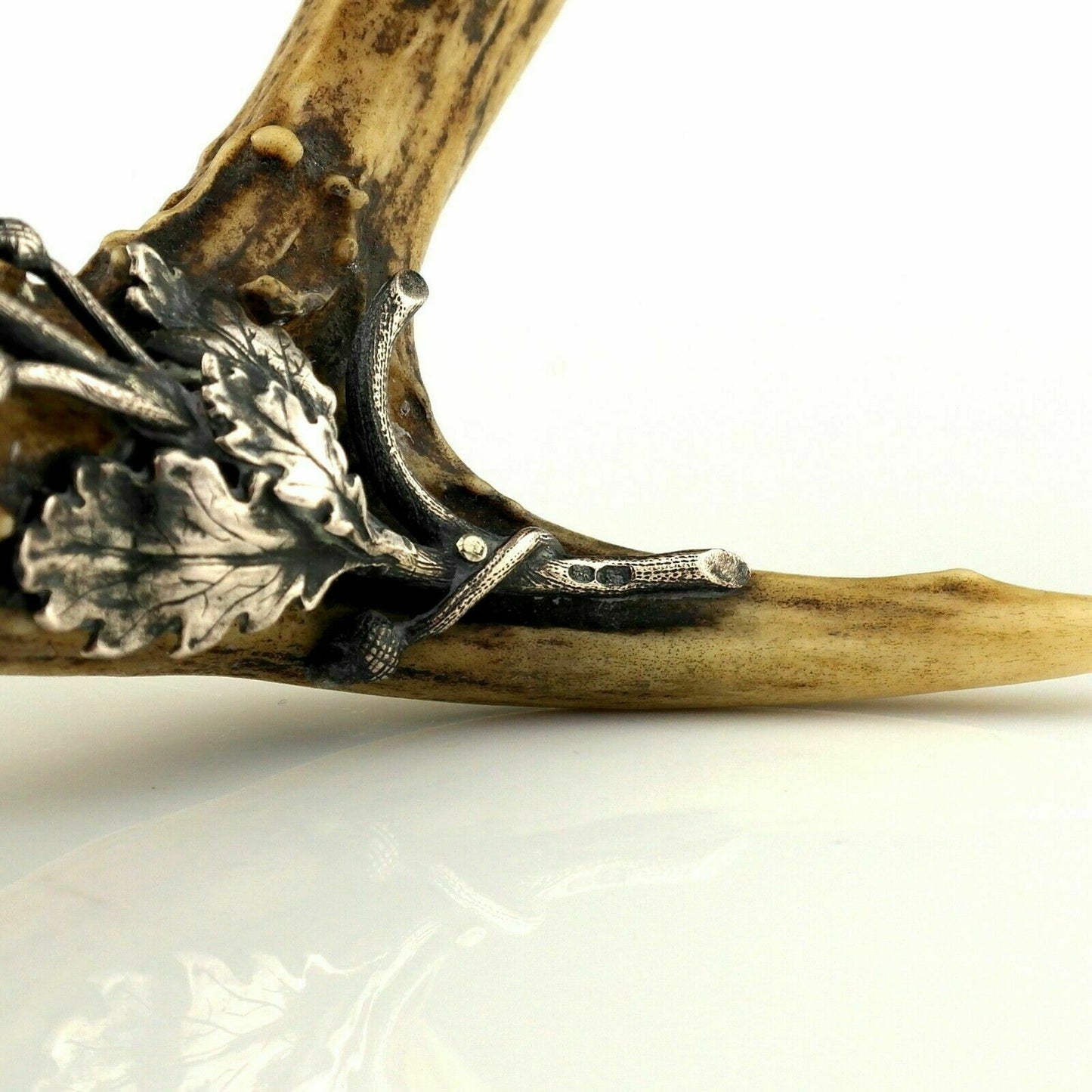 Antique Austrian Solid Silver & Stag Antler Cigar Cutter & Ashtray - Circa. 1900