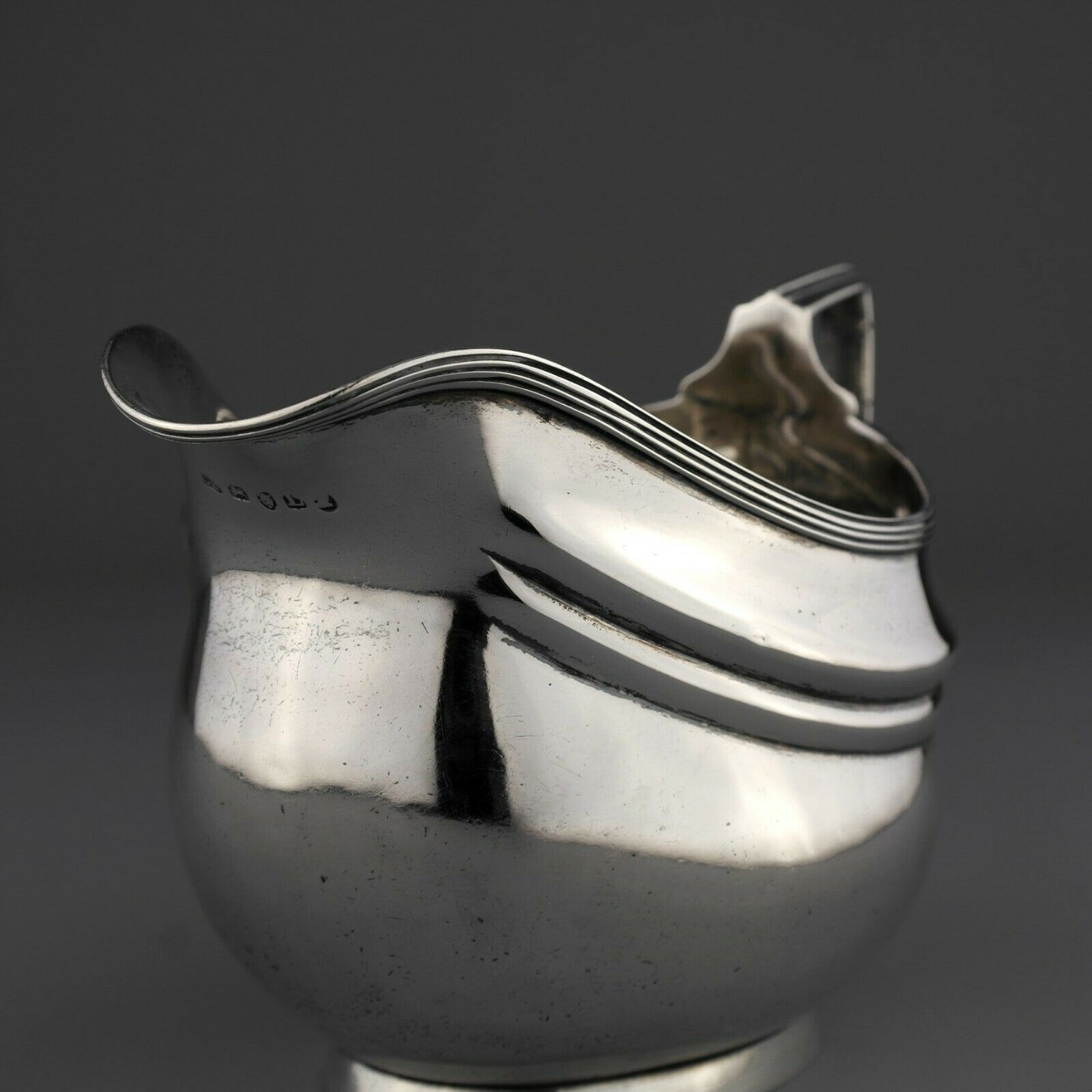 Large Antique Georgian Solid Sterling Silver Cream Jug / Sauce Boat. London 1806