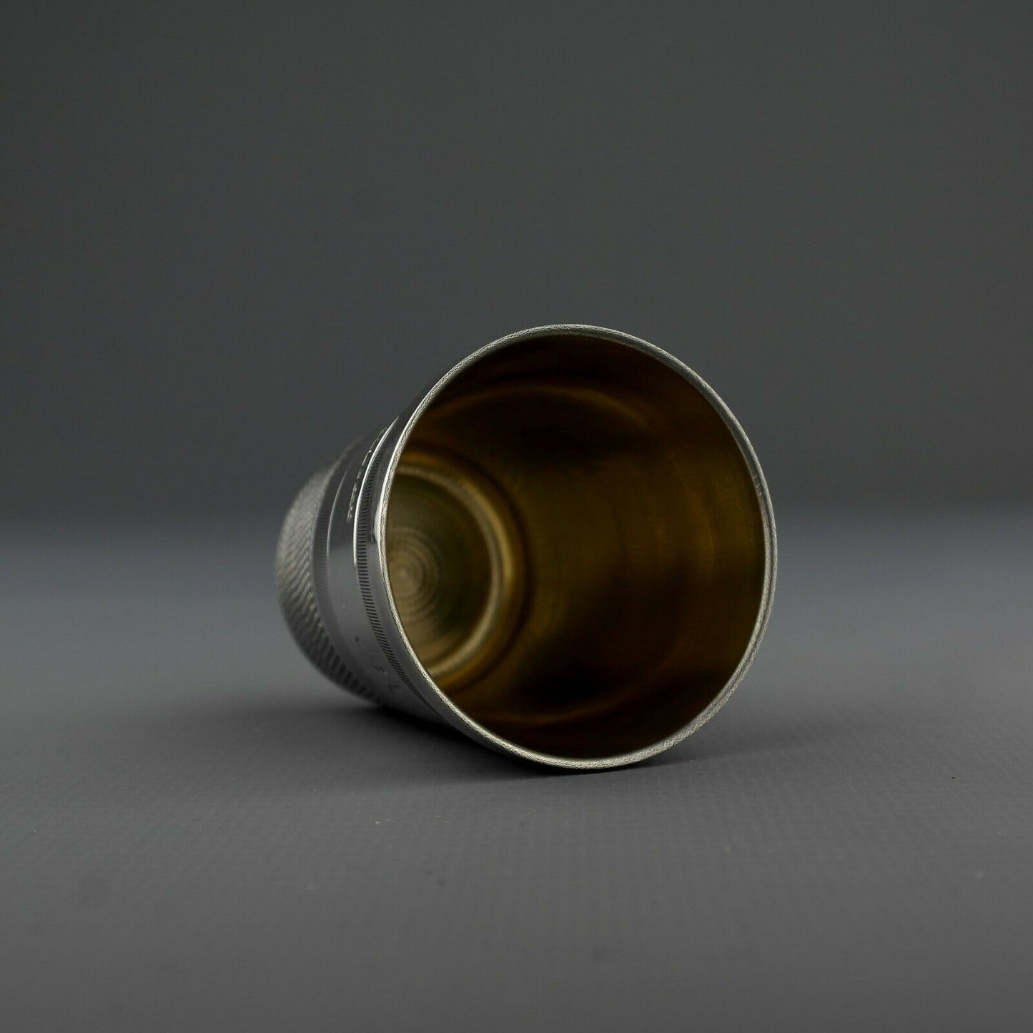 Antique Novelty Solid Sterling Silver JUST A THIMBLE FULL Spirit Measure / Cup