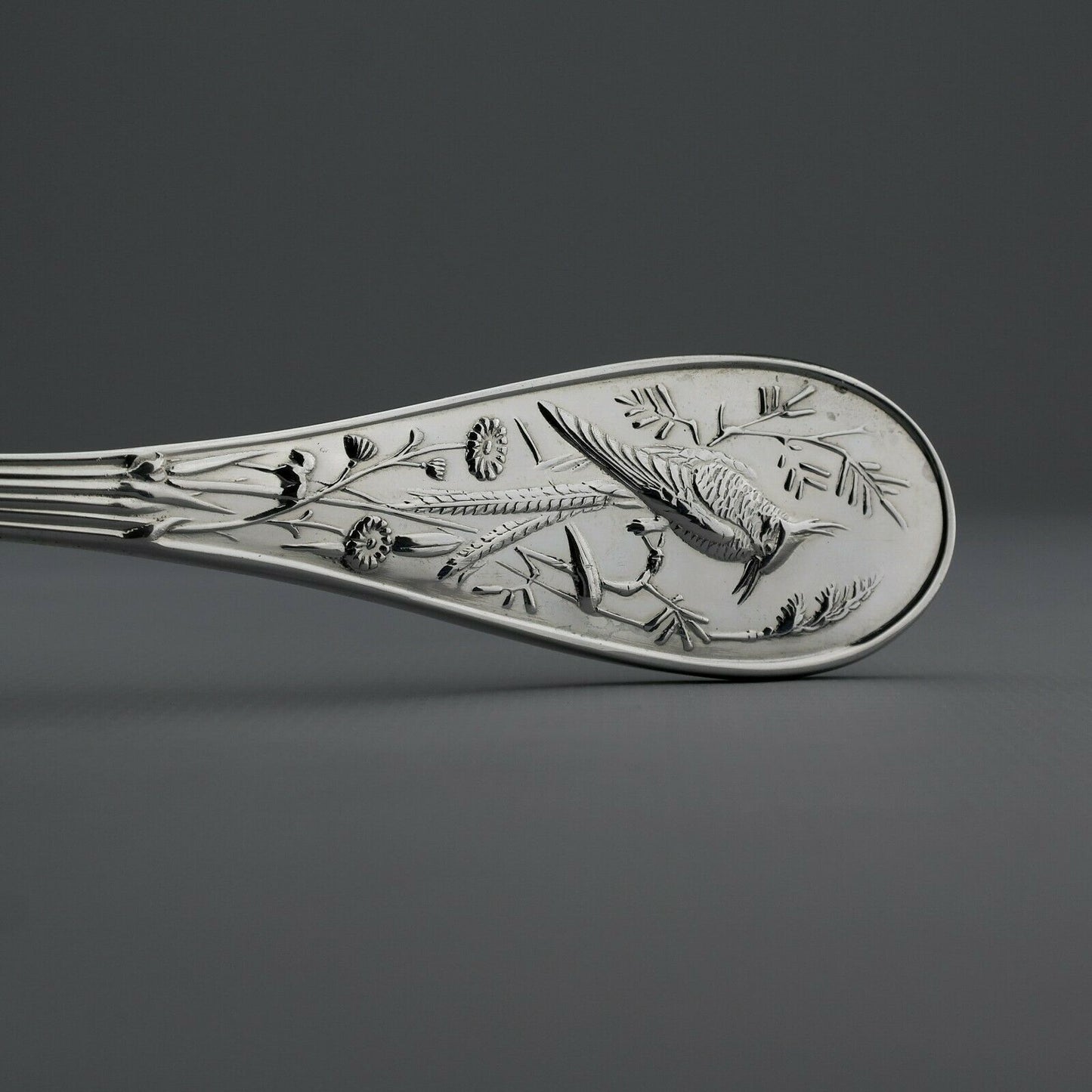 Tiffany Japanese style Audubon Pattern Sterling Silver Serving Spoon and Fork #2