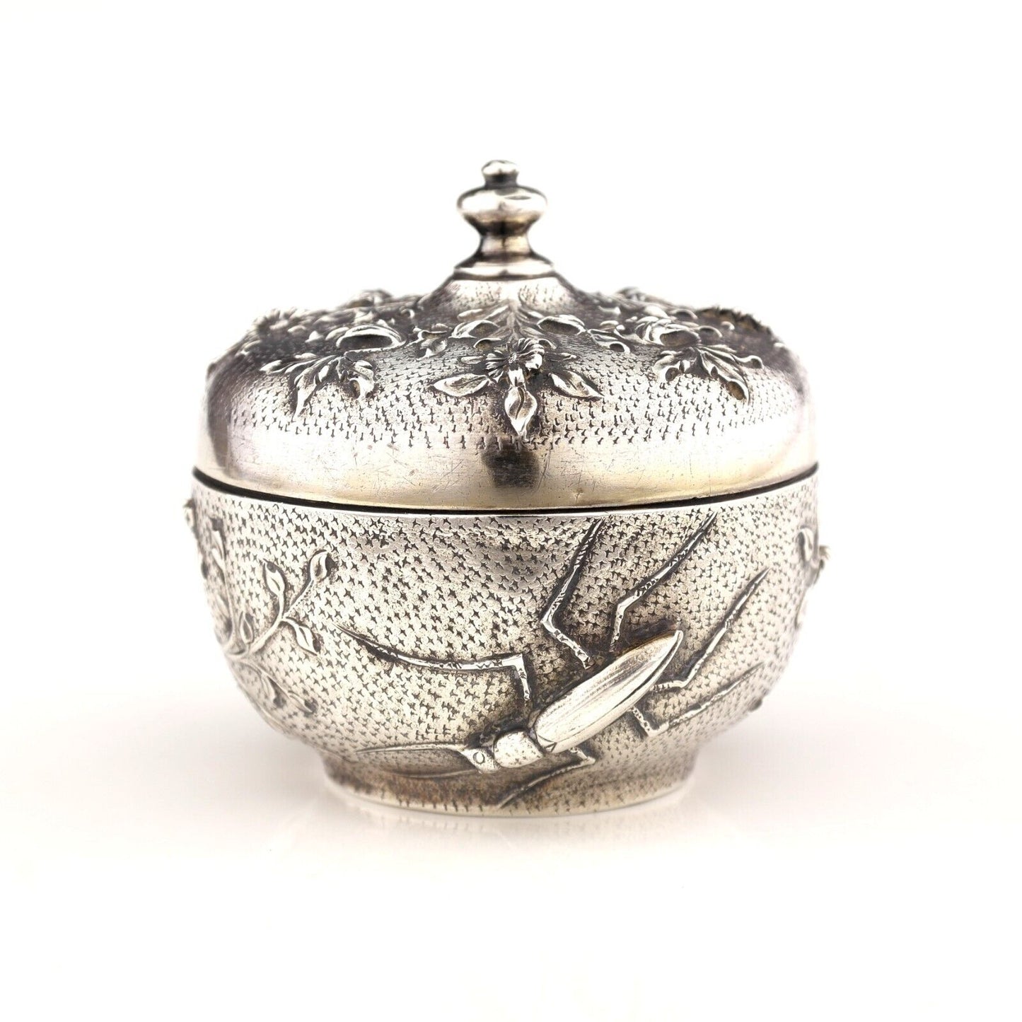 Rare Antique Victorian Aesthetic Solid Sterling Silver Box / Pot. London, 1889.