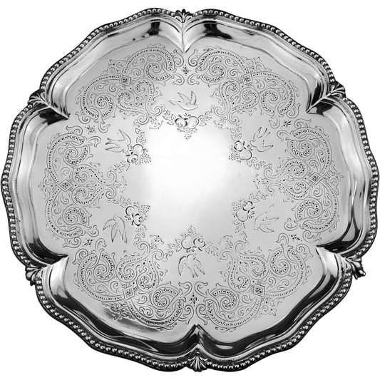 Ornate Victorian Solid Sterling Silver Salver/Tray London 1868, 511g