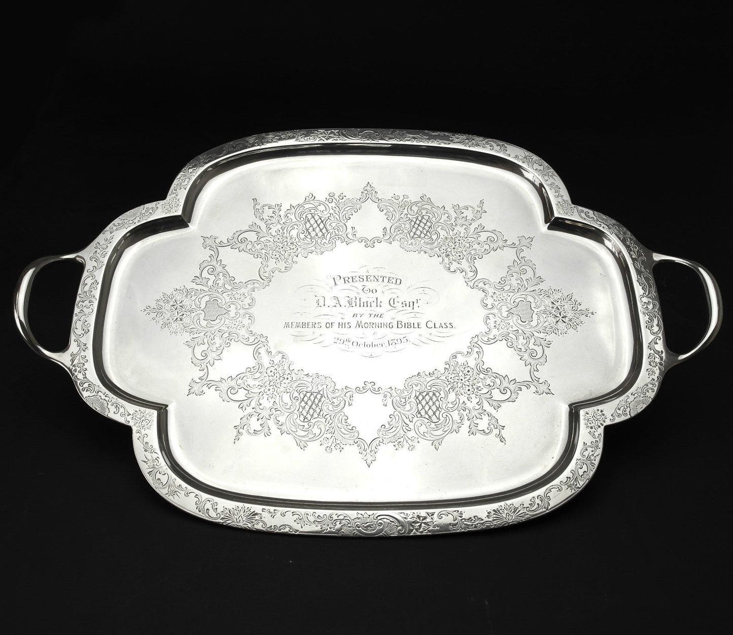 Ornate Antique Solid Sterling Silver Tray/Salver,London 1895, 48cm, 1,535g