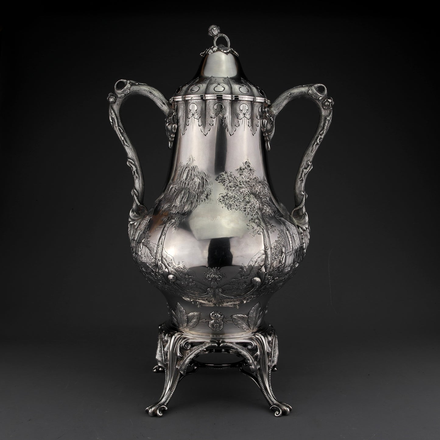 Antique American Coin Silver Tea/Coffee Urn/Samovar. W.K. Vanderslice 1864