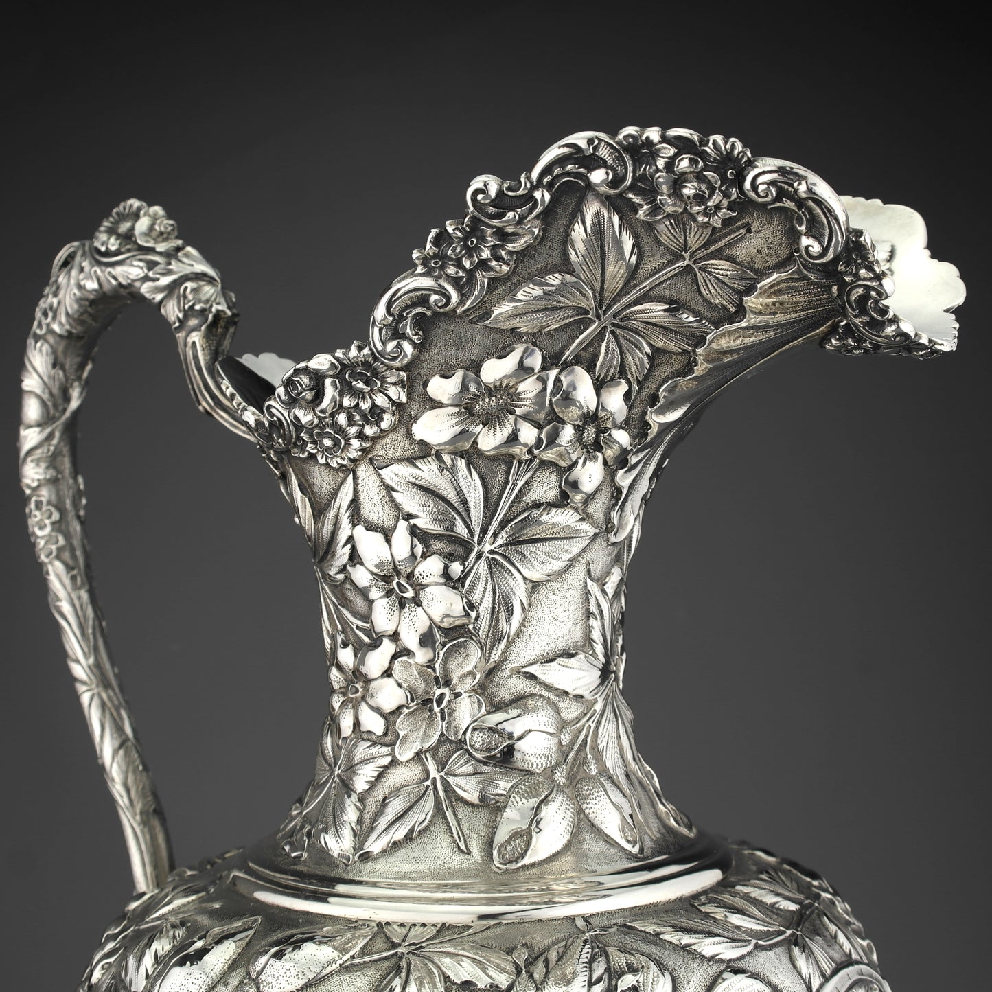 LARGE Ornate Antique Gorham Solid Sterling Silver Claret Jug Pitcher Circa. 1880