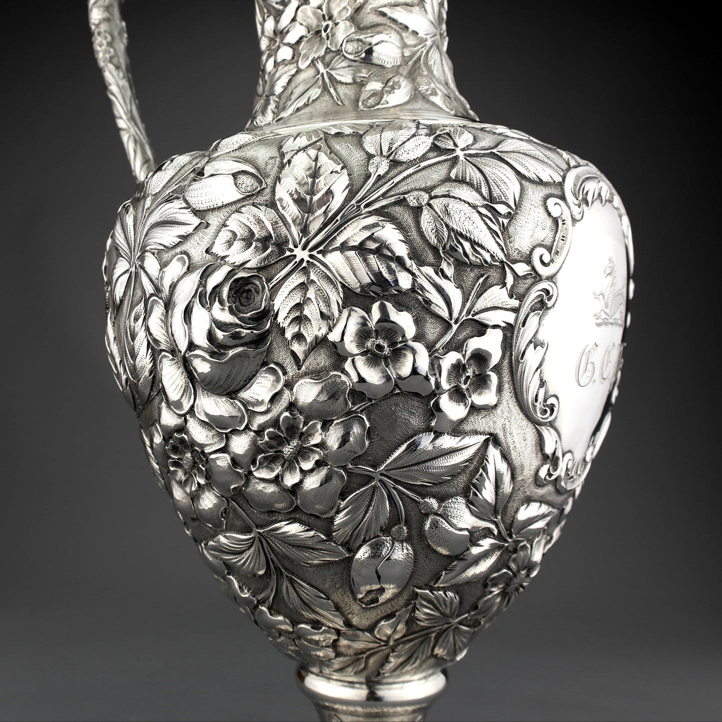 LARGE Ornate Antique Gorham Solid Sterling Silver Claret Jug Pitcher Circa. 1880