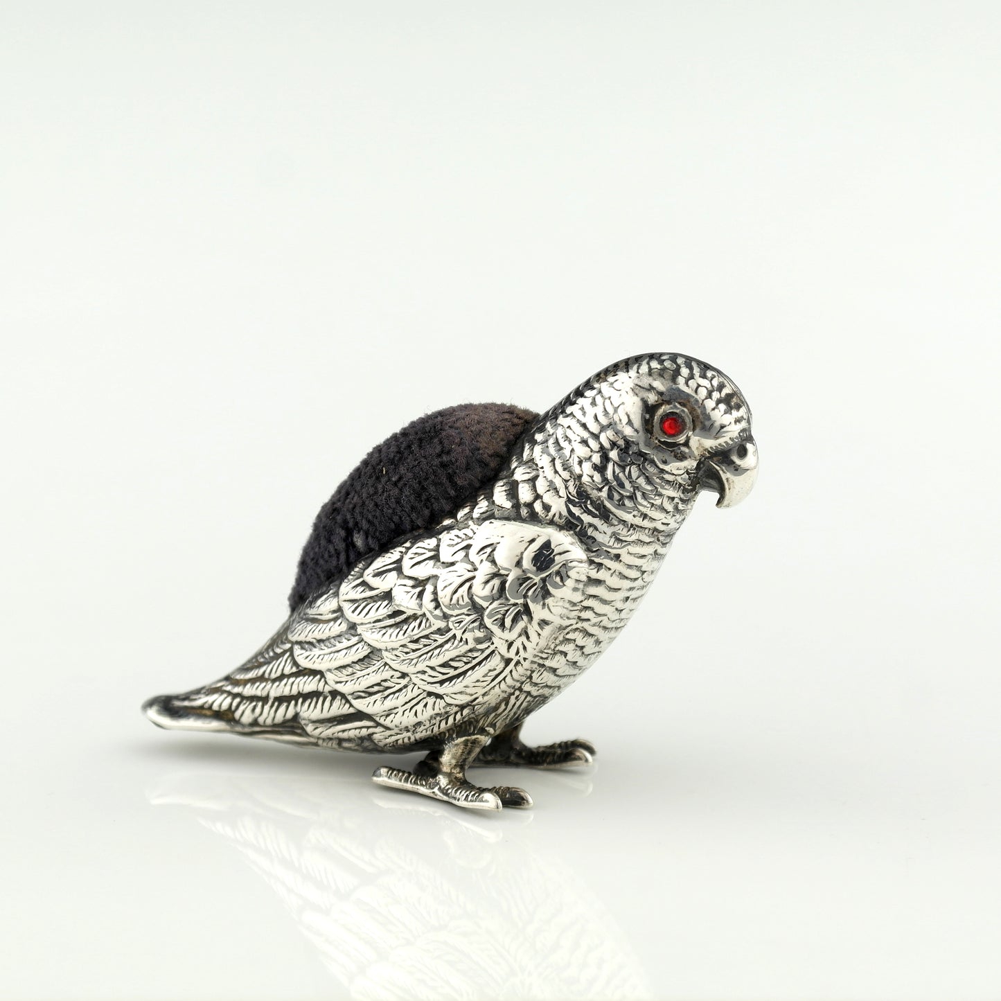 Rare Antique Novelty Solid Sterling Silver Parrot Pin Cushion. Adie Lovekin 1912