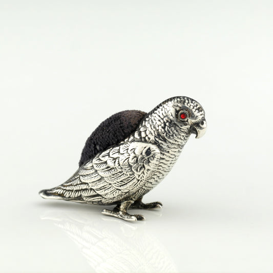 Rare Antique Novelty Solid Sterling Silver Parrot Pin Cushion. Adie Lovekin 1912