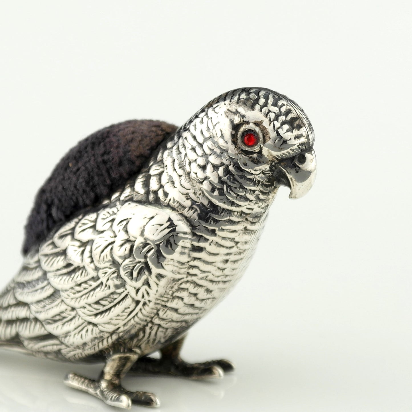 Rare Antique Novelty Solid Sterling Silver Parrot Pin Cushion. Adie Lovekin 1912