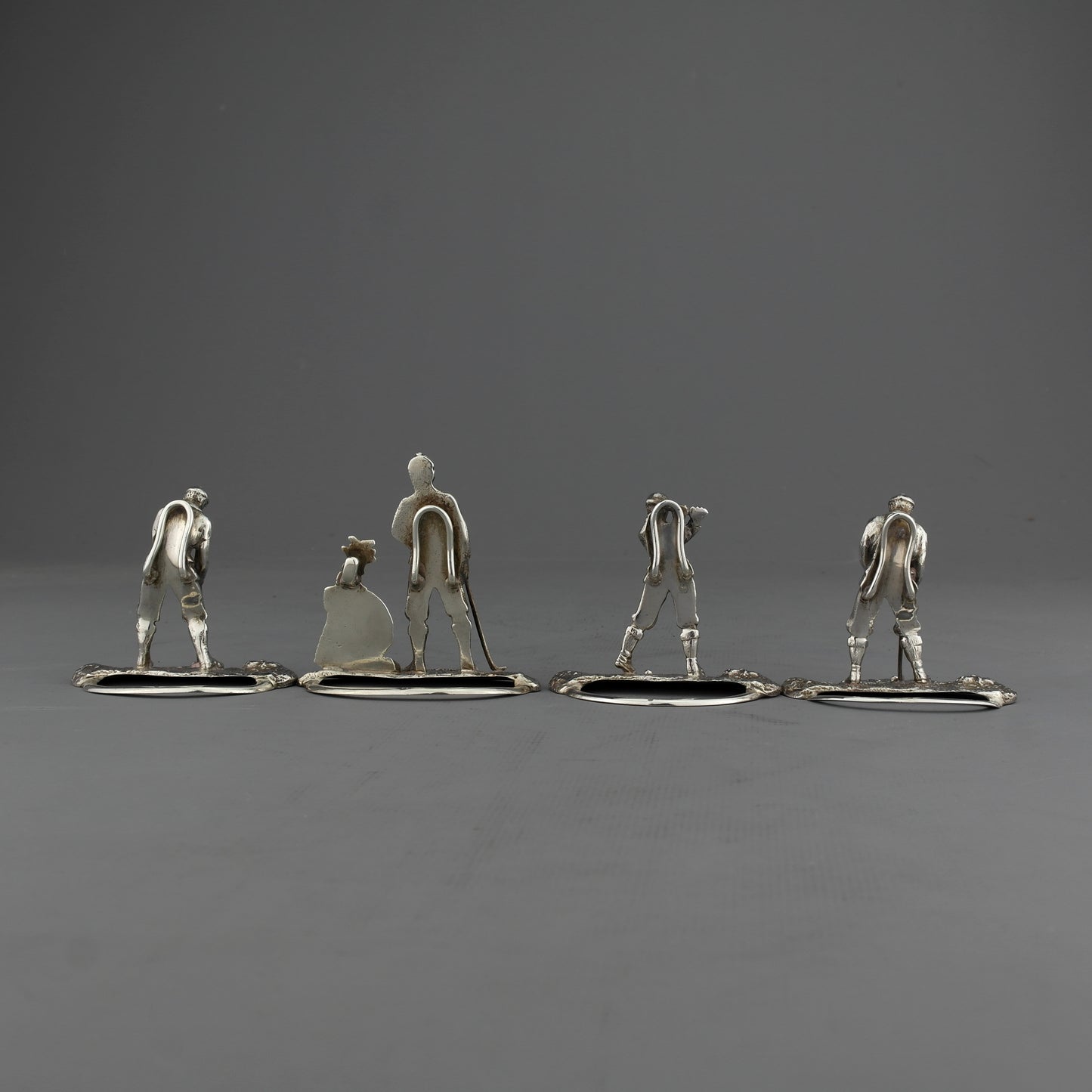 Rare Novelty Antique Solid Sterling Silver Golf Menu Holders. London, 1897.