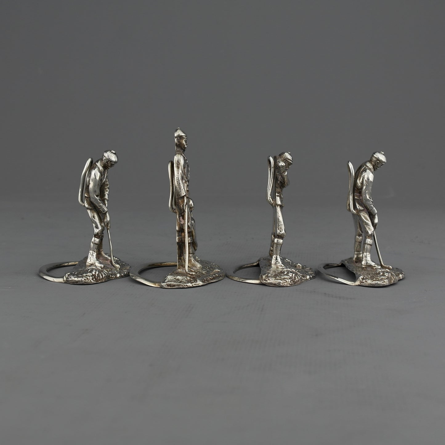 Rare Novelty Antique Solid Sterling Silver Golf Menu Holders. London, 1897.