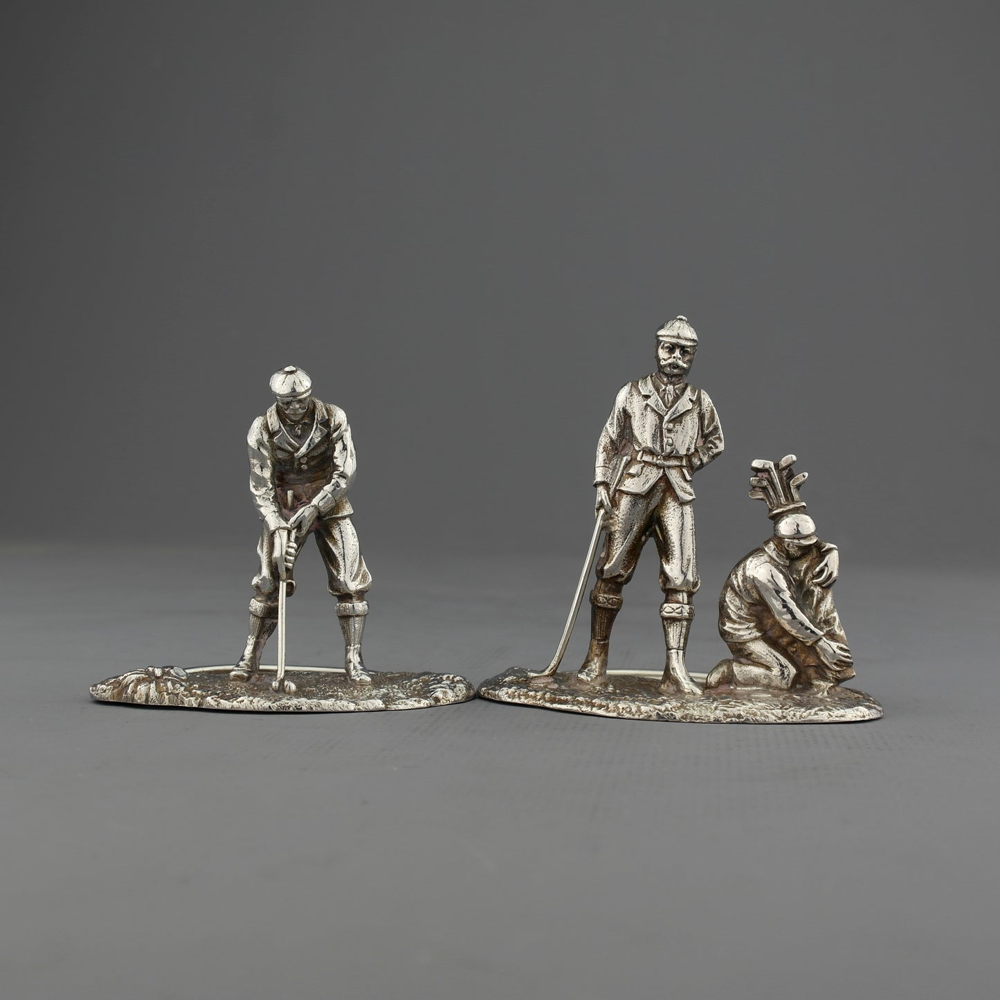 Rare Novelty Antique Solid Sterling Silver Golf Menu Holders. London, 1897.