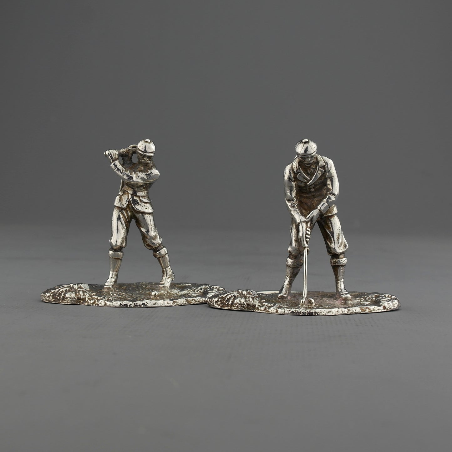 Rare Novelty Antique Solid Sterling Silver Golf Menu Holders. London, 1897.