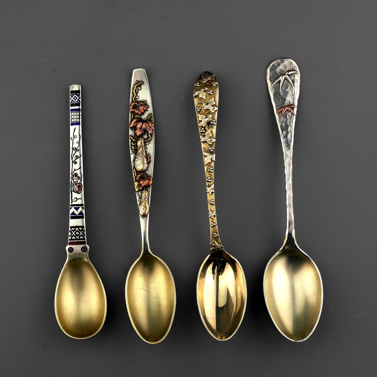 12 Antique Tiffany Solid Sterling Silver Japanese Mixed Metal Mokume Tea Spoons