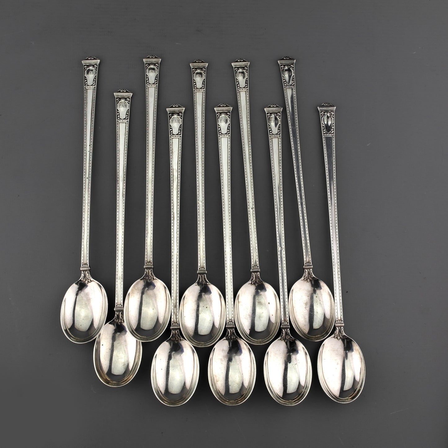 Antique Tiffany Solid Sterling Silver SAN LORENZO Iced Tea Spoons - Set of 10.