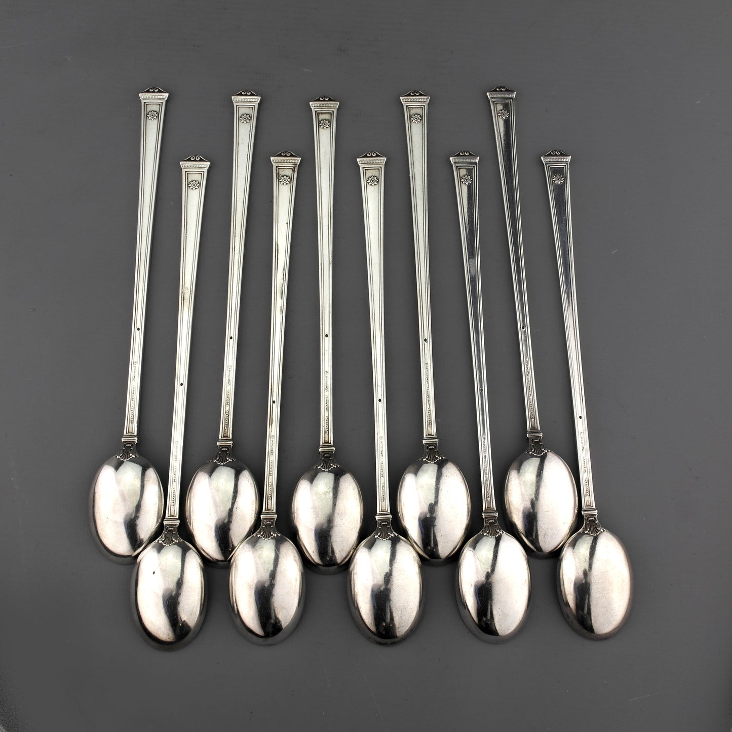 Antique Tiffany Solid Sterling Silver SAN LORENZO Iced Tea Spoons - Set of 10.