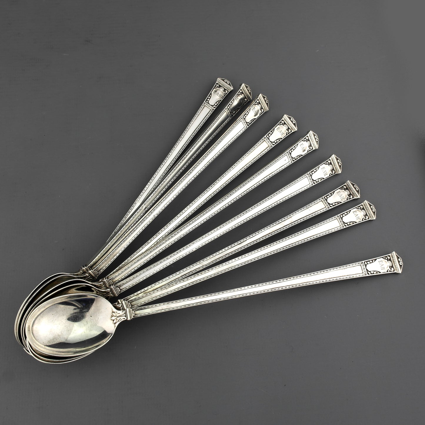 Antique Tiffany Solid Sterling Silver SAN LORENZO Iced Tea Spoons - Set of 10.