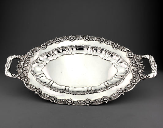 Ornate Tiffany Solid Sterling Silver Salver / Tray. Chrysanthemum Pattern.