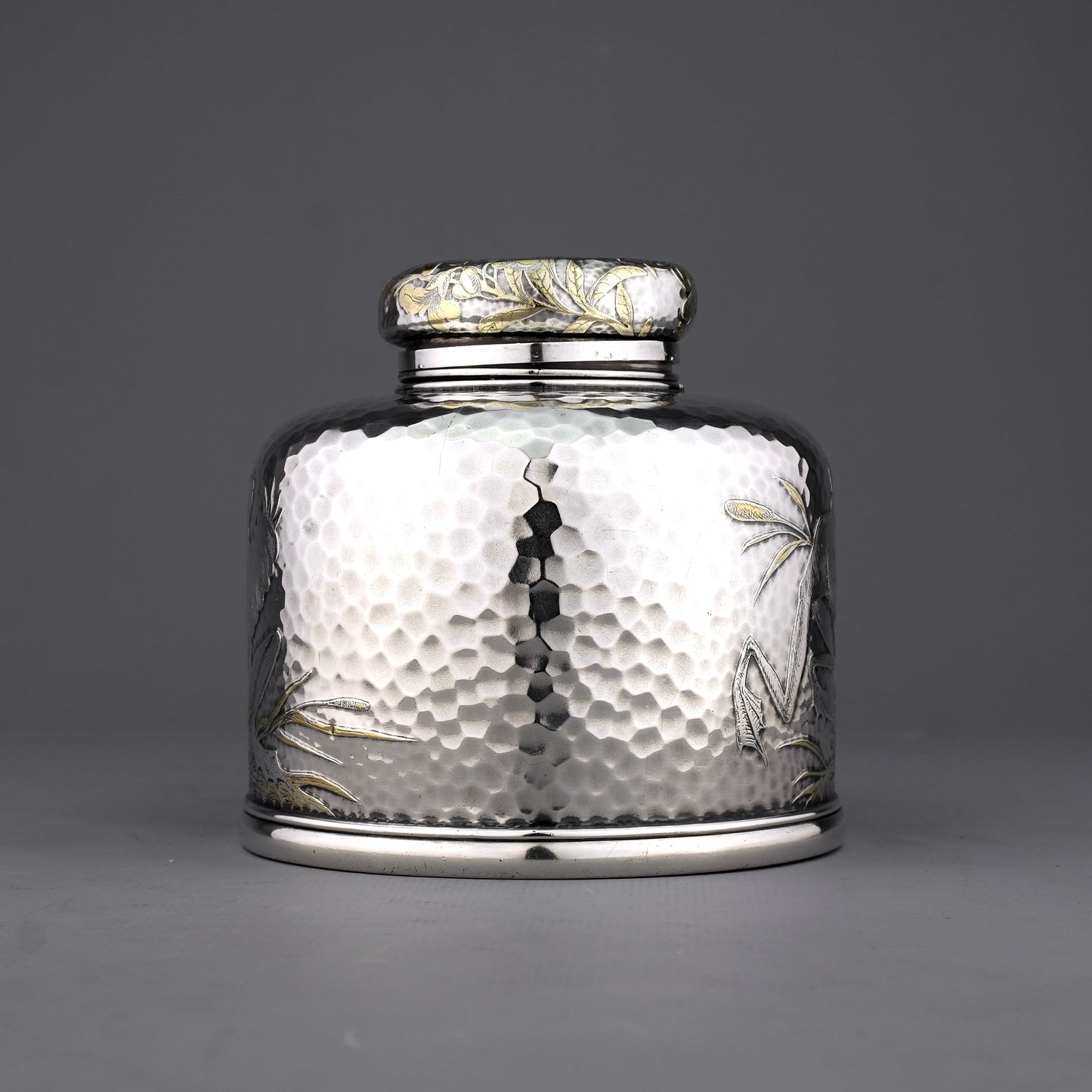 Rare Antique Tiffany Novelty Silver Mixed Metal Acid Etched Desk Inkwell.