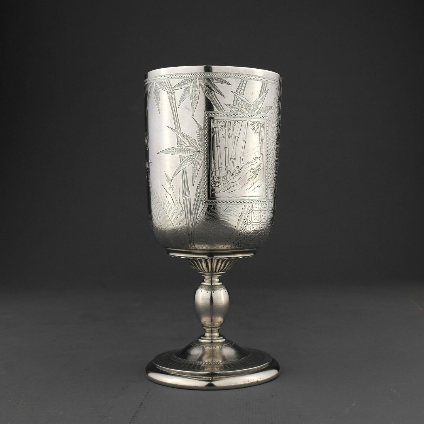 Victorian Japanese Aesthetic Movement Solid Sterling Silver Goblet / Beaker. London, 1878.