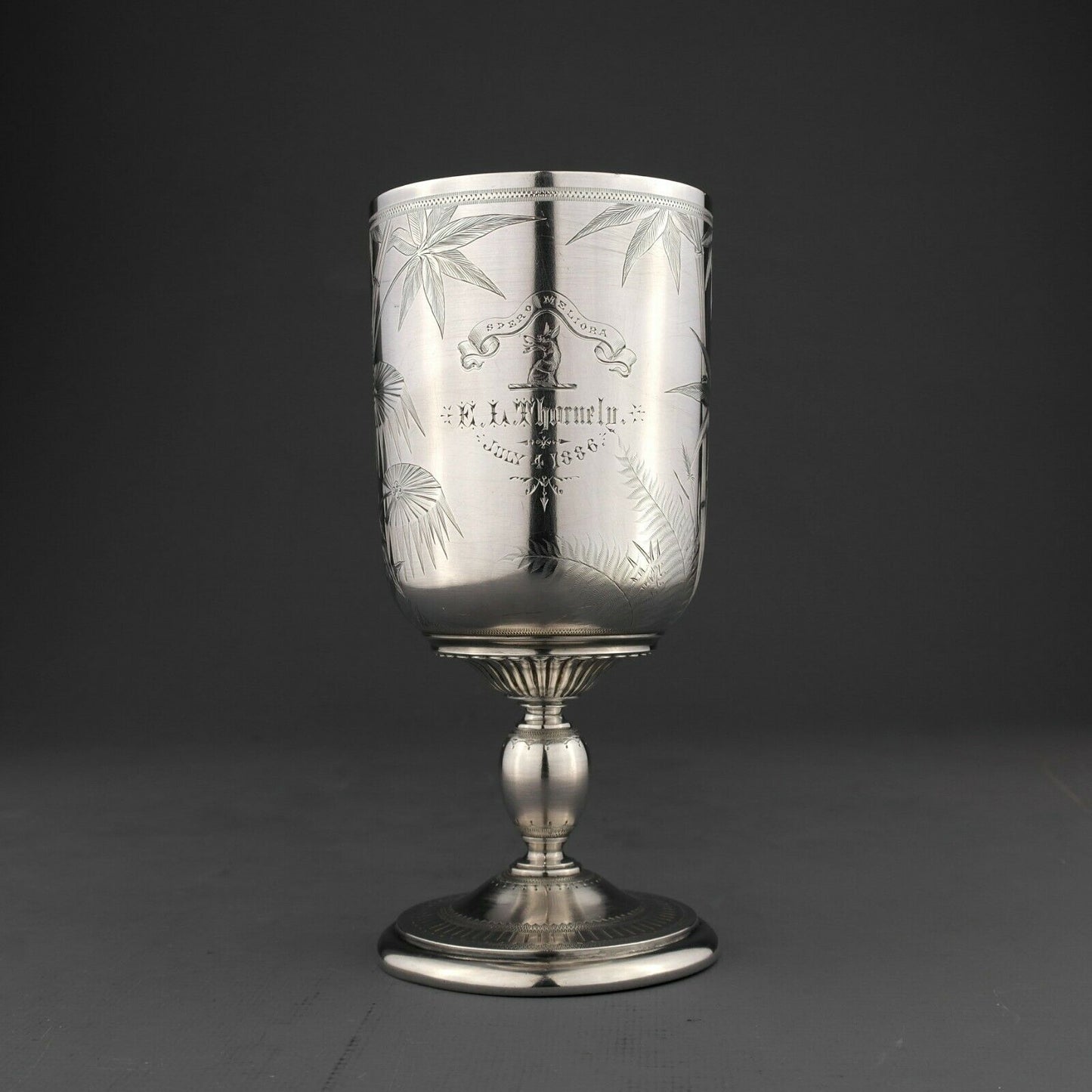 Victorian Japanese Aesthetic Movement Solid Sterling Silver Goblet / Beaker. London, 1878.