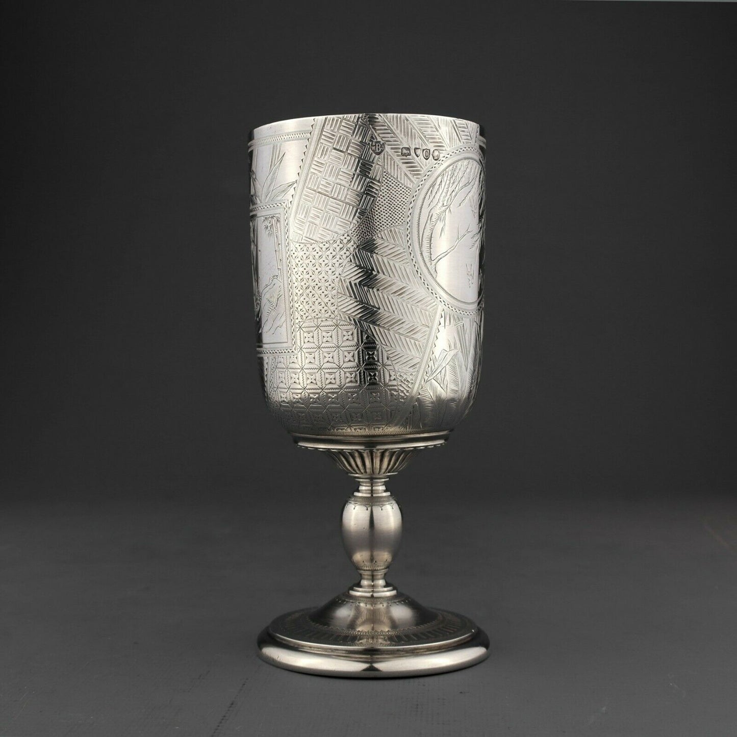 Victorian Japanese Aesthetic Movement Solid Sterling Silver Goblet / Beaker. London, 1878.