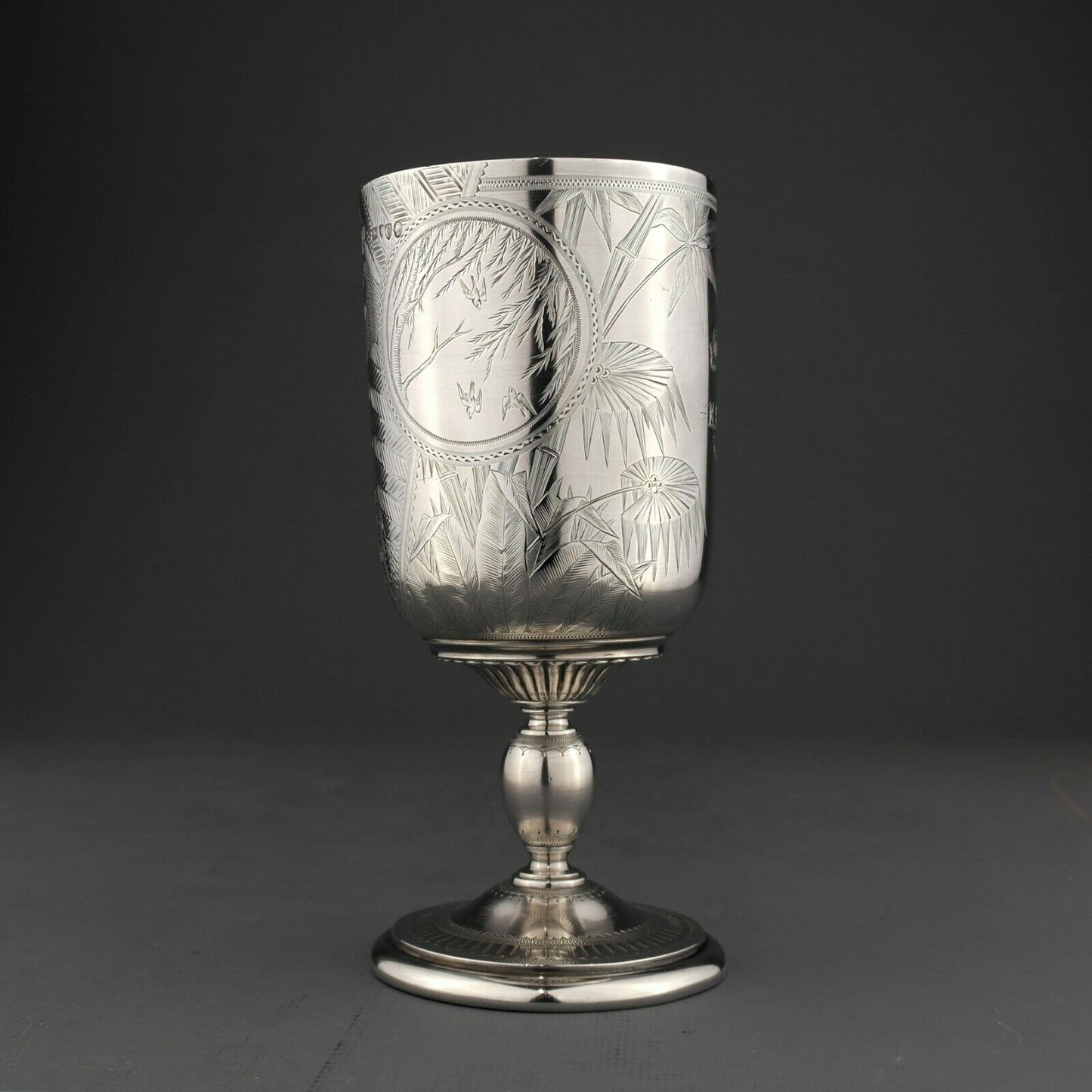 Victorian Japanese Aesthetic Movement Solid Sterling Silver Goblet / Beaker. London, 1878.