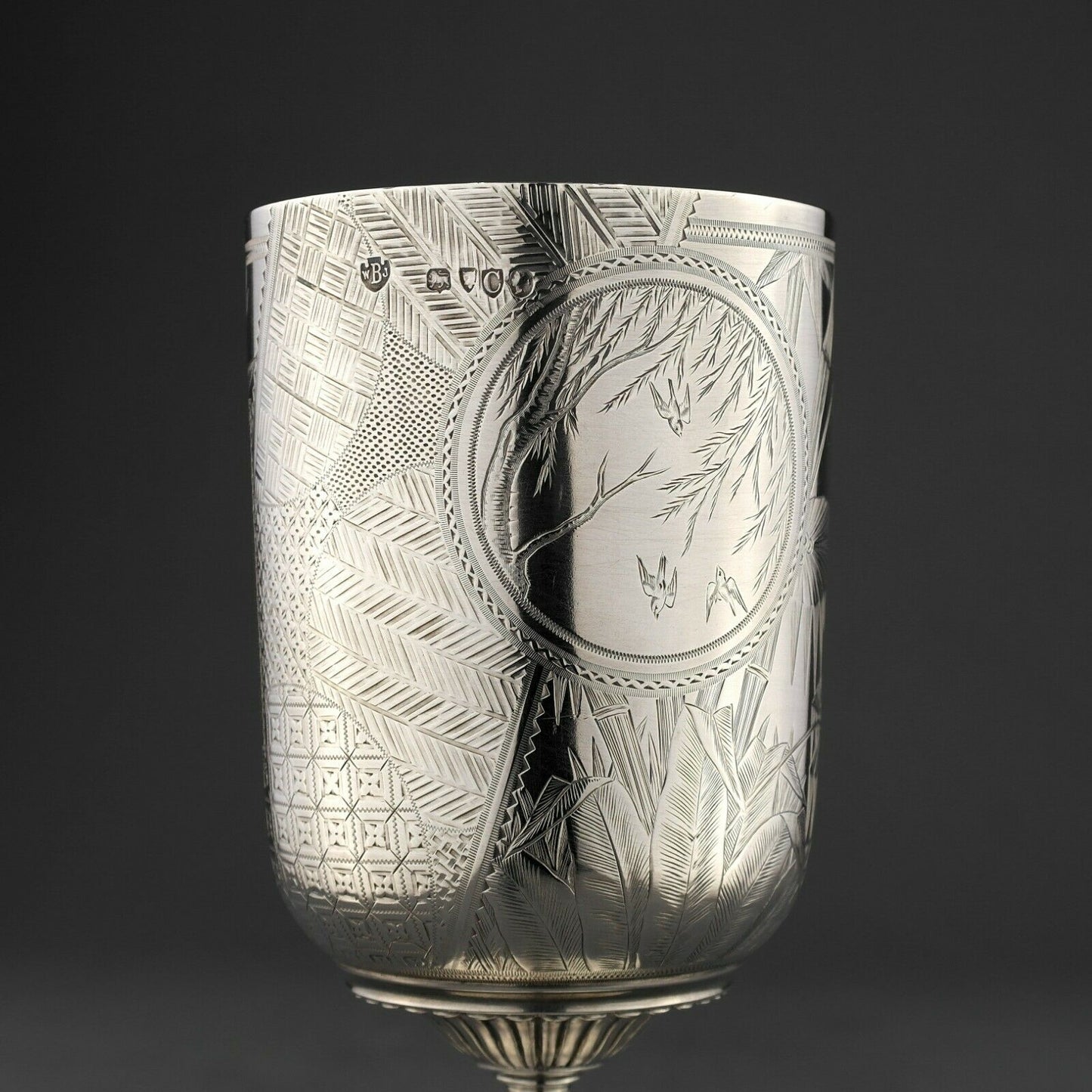 Victorian Japanese Aesthetic Movement Solid Sterling Silver Goblet / Beaker. London, 1878.