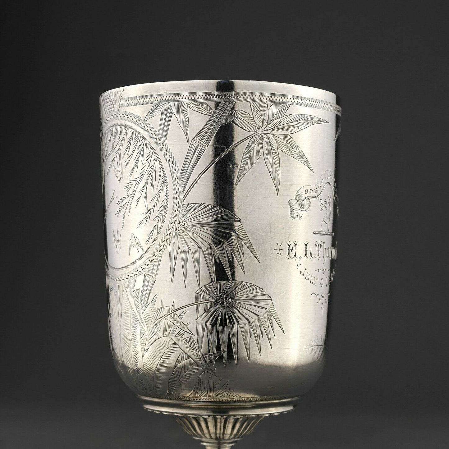 Victorian Japanese Aesthetic Movement Solid Sterling Silver Goblet / Beaker. London, 1878.