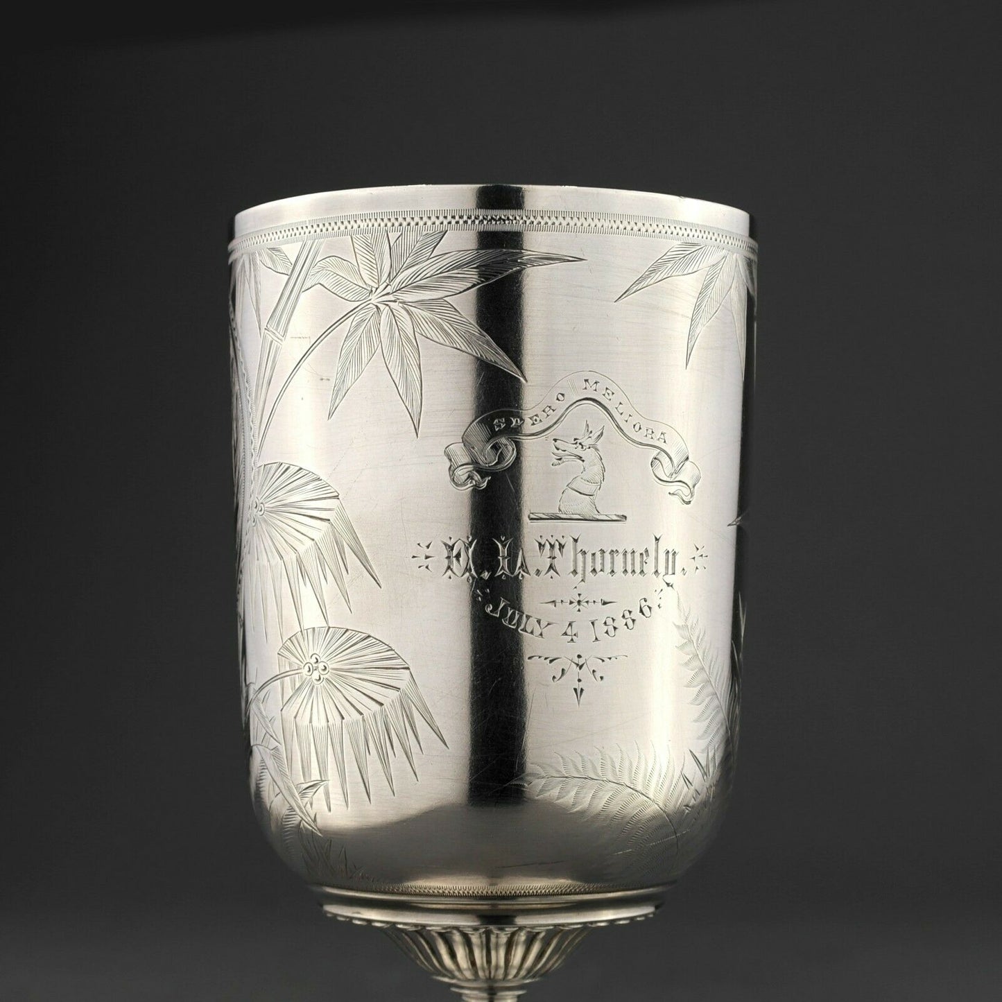 Victorian Japanese Aesthetic Movement Solid Sterling Silver Goblet / Beaker. London, 1878.