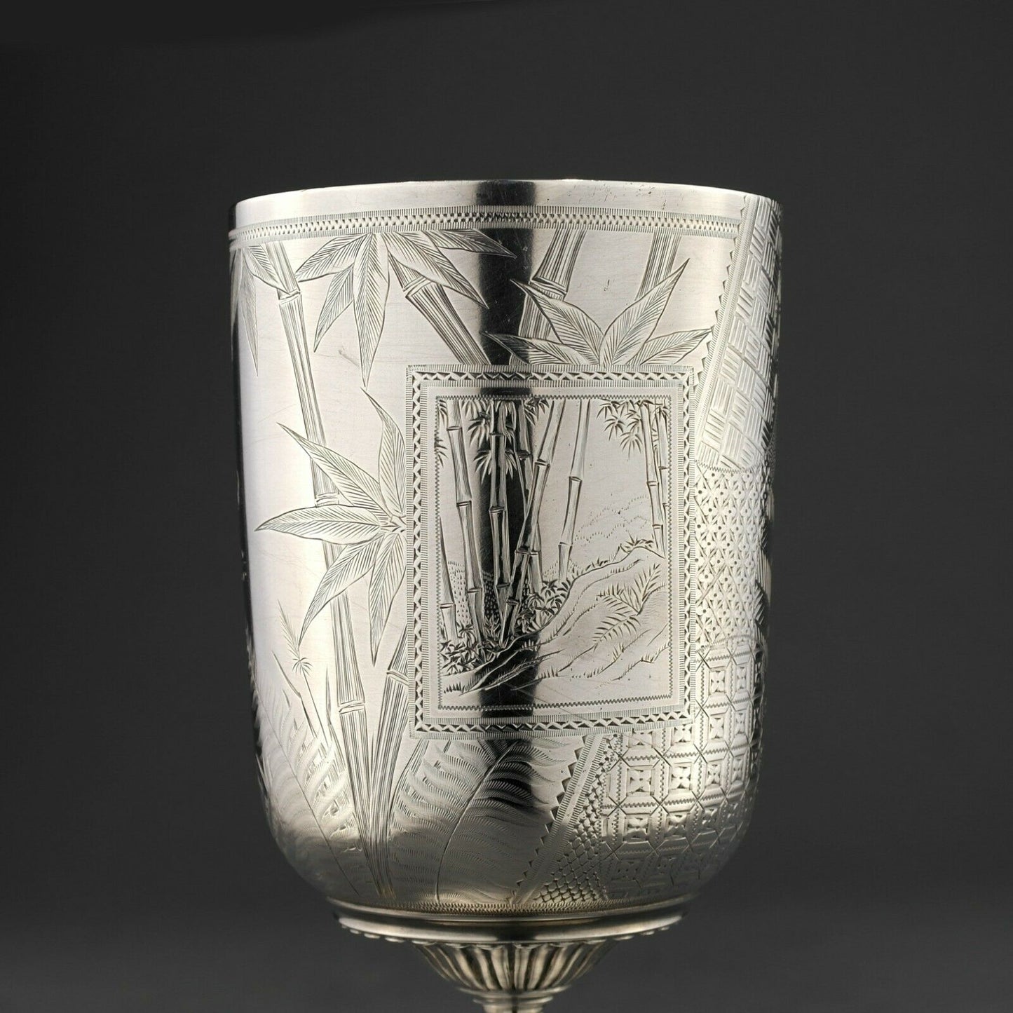 Victorian Japanese Aesthetic Movement Solid Sterling Silver Goblet / Beaker. London, 1878.