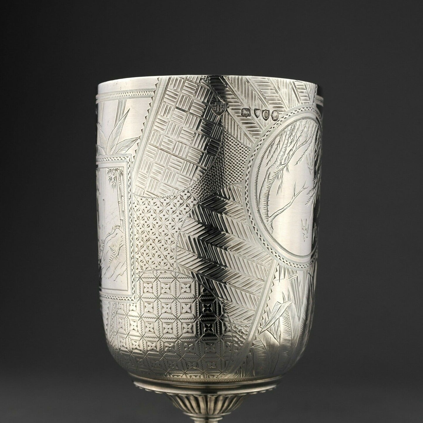 Victorian Japanese Aesthetic Movement Solid Sterling Silver Goblet / Beaker. London, 1878.