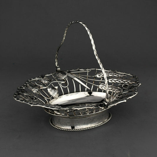 Antique George III Ornate Solid Sterling Silver Bread Basket. London, 1766.