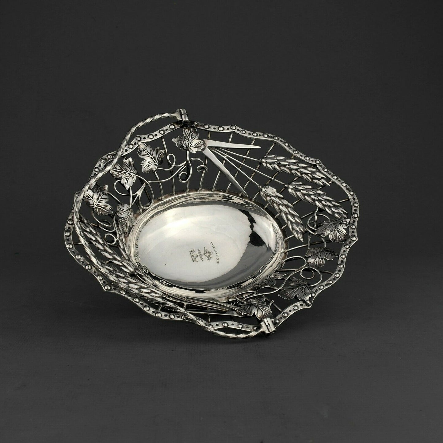 Antique George III Ornate Solid Sterling Silver Bread Basket. London, 1766.