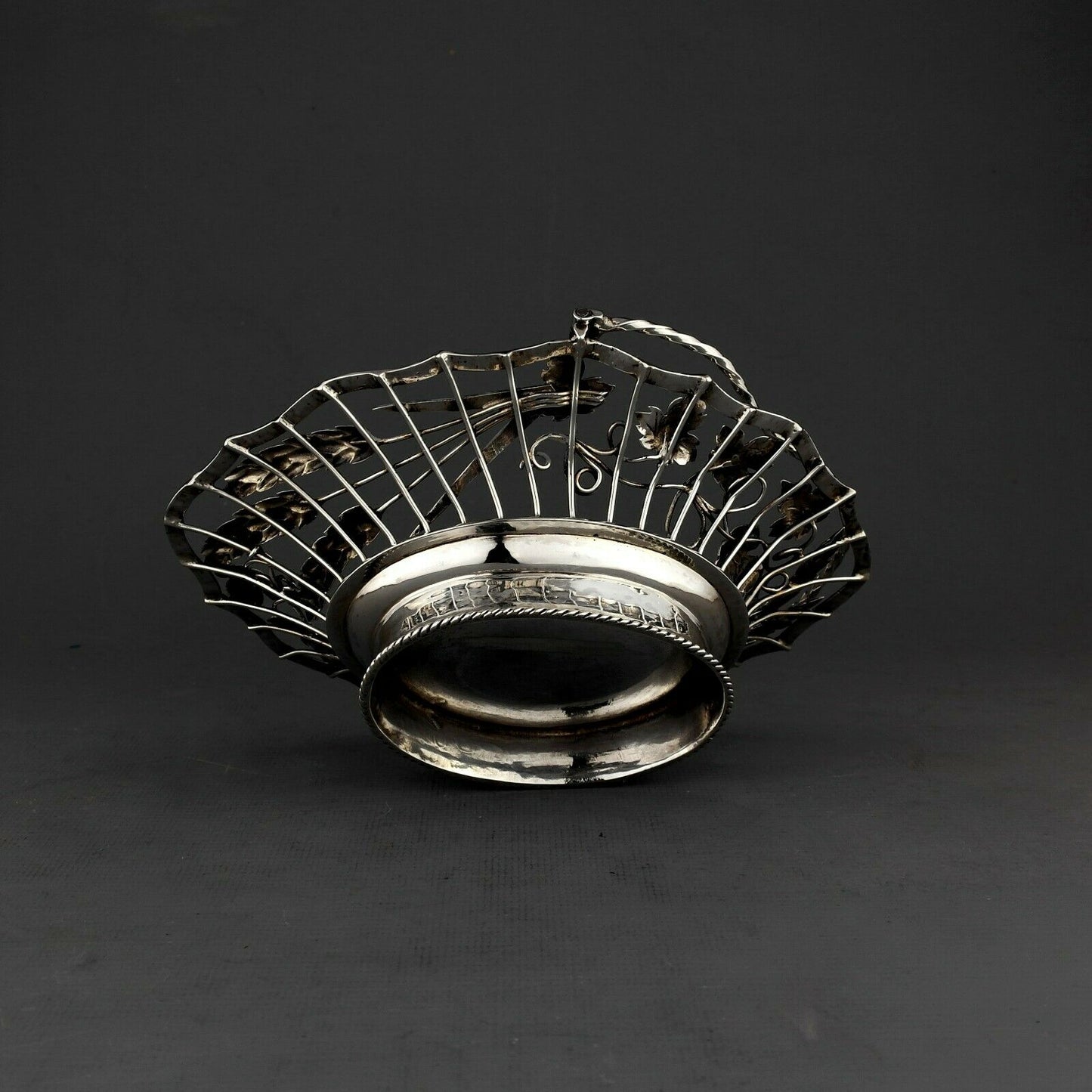 Antique George III Ornate Solid Sterling Silver Bread Basket. London, 1766.