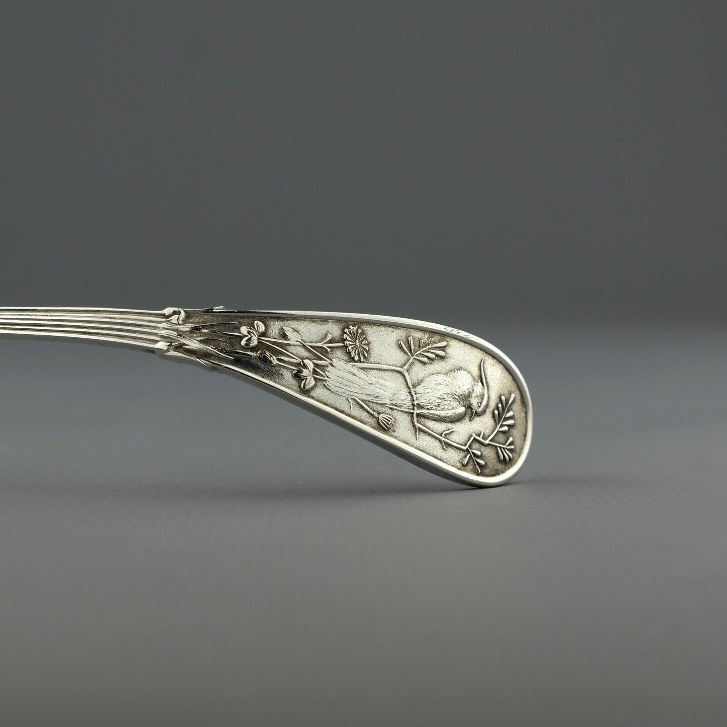 Tiffany & Co Japanese Pattern Sterling Silver Bucket Toddy Ladle. 7 1/2"