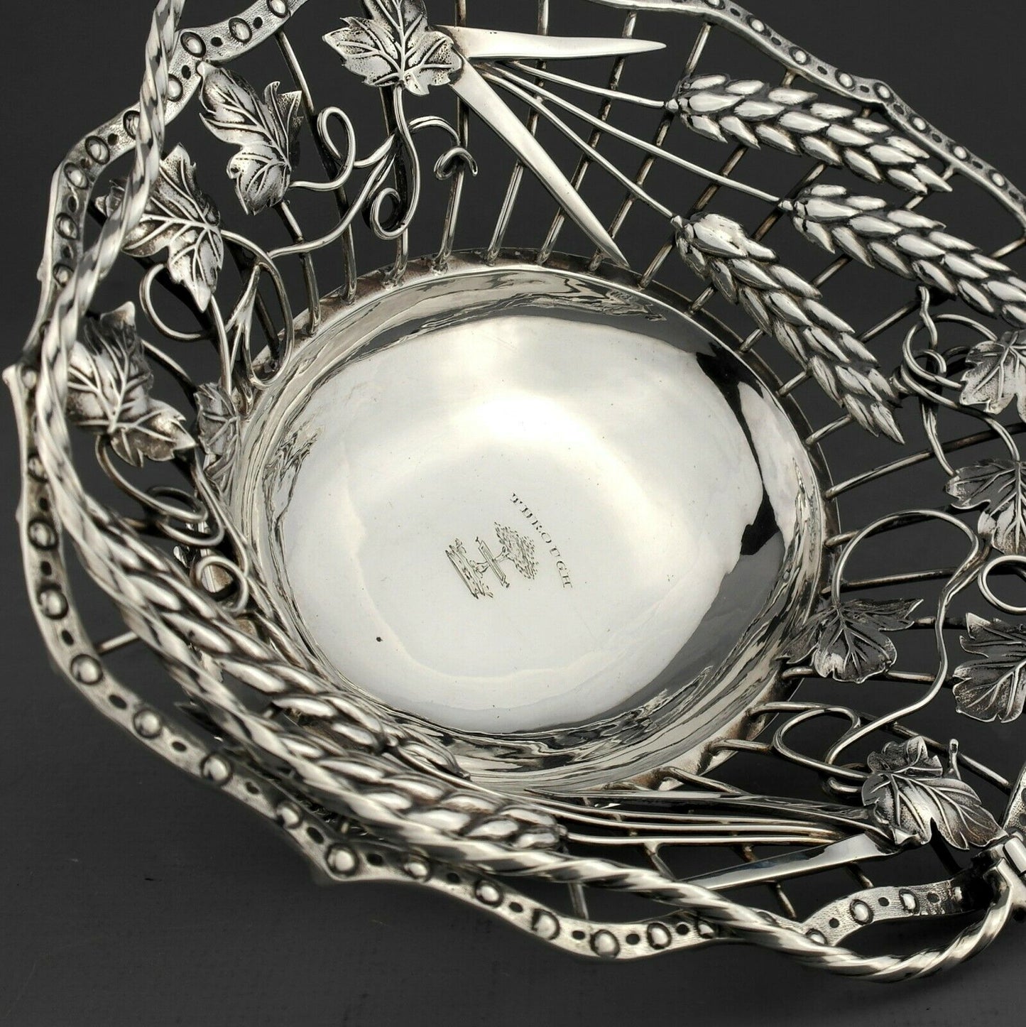 Antique George III Ornate Solid Sterling Silver Bread Basket. London, 1766.