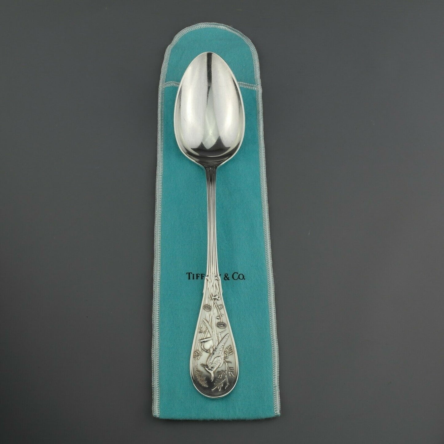 Antique Tiffany Co Japanese Pattern Sterling Silver Large Serving Spoon 8.75" #2