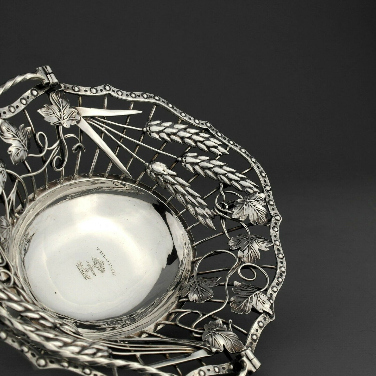 Antique George III Ornate Solid Sterling Silver Bread Basket. London, 1766.