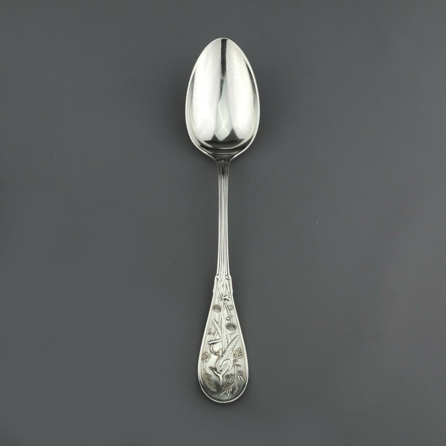 Antique Tiffany Co Japanese Pattern Sterling Silver Large Serving Spoon 8.75" #2