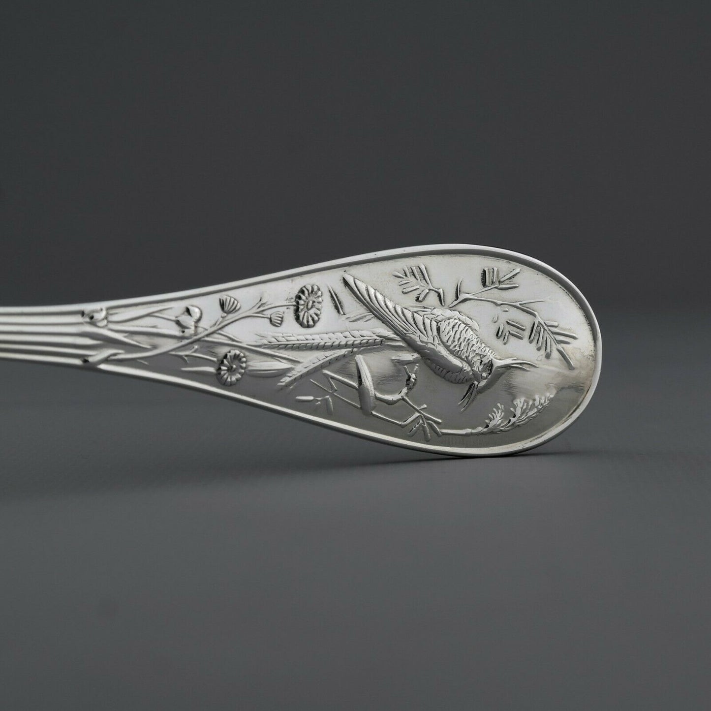 Tiffany Japanese style Audubon Pattern Sterling Silver Serving Spoon and Fork #1