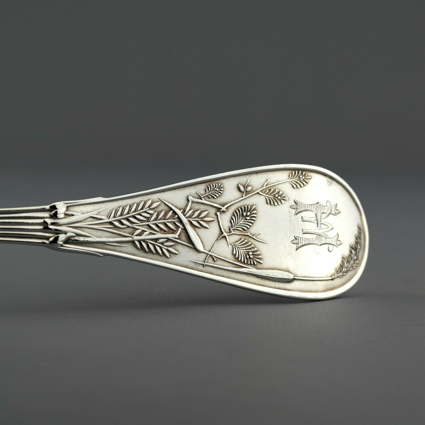 Antique Tiffany Co Japanese Pattern Sterling Silver Large Serving Spoon 8.75" #1