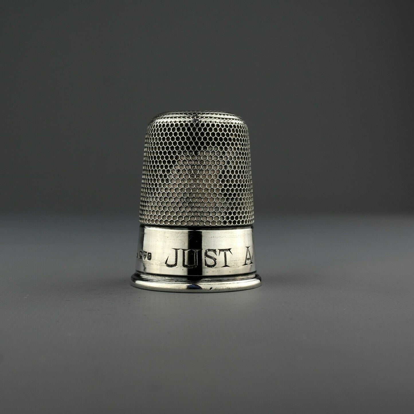 Antique Novelty Solid Sterling Silver JUST A THIMBLE FULL Spirit Measure - 1903