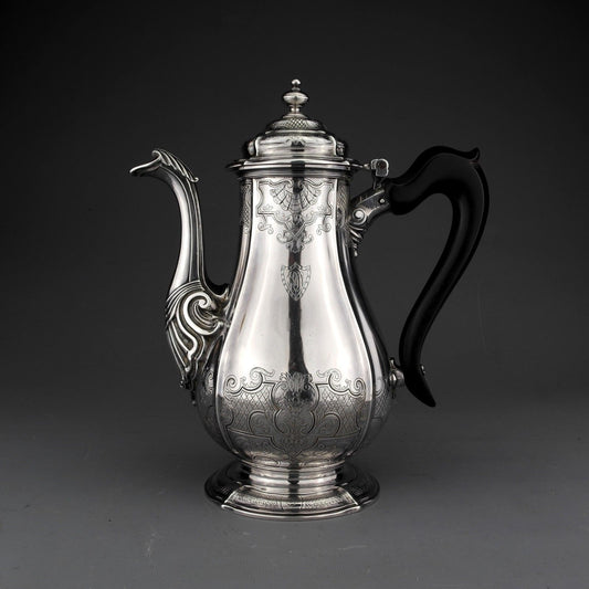 Rare CHARLES KANDLER Solid Sterling Silver Coffee Pot, George I, London 1723