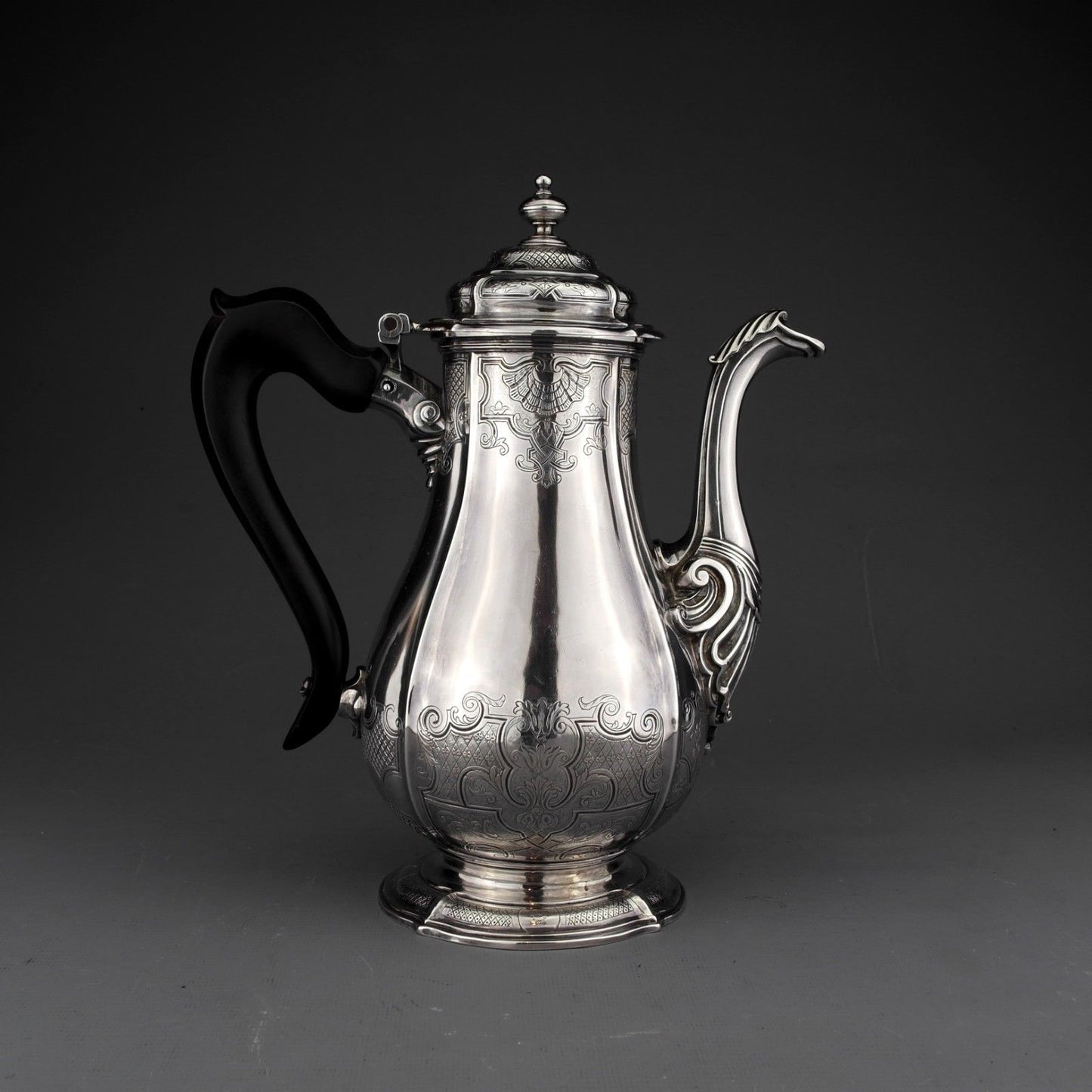 Rare CHARLES KANDLER Solid Sterling Silver Coffee Pot, George I, London 1723